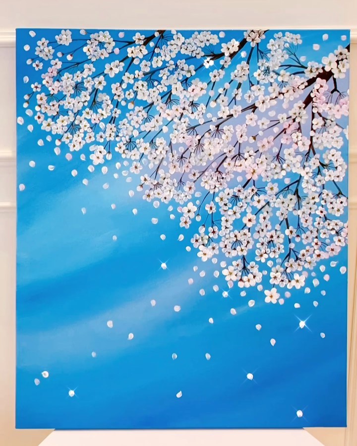 Korean Artist's Cherry Blossom Tree, Oil Painting.